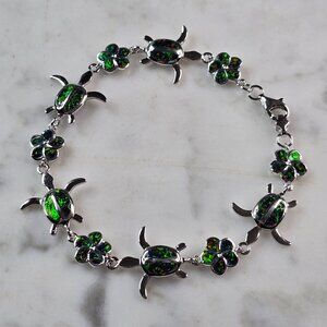 Womens Estate Sterling Silver Opal Sea Turtle Bracelet 10.1g E7301